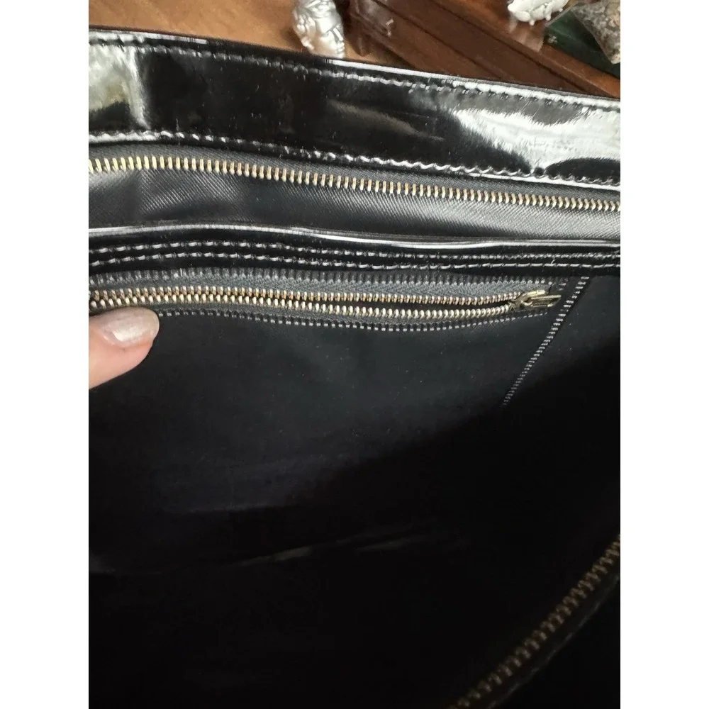 Vintage Black Glossy Purse Gold Bar Handle Y2K Patent Look Handbag‎